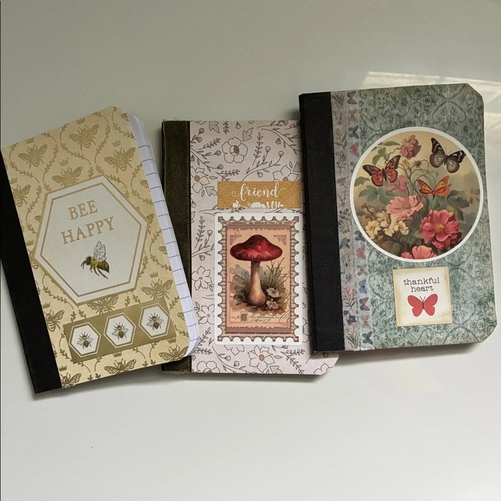4/$15 ❤️ Altered Mini Notebook Set Bee Happy, Floral, and Mushroom Designs